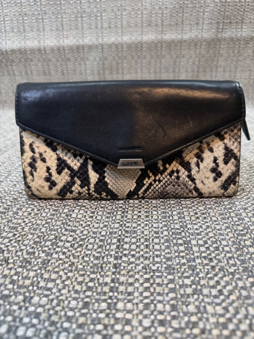ALL SAINTS Genuine Calf Leather Chain Wallet Snake Skin-Like Cow Leather. - Picture 2 of 11